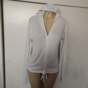 Elegant White Button-Up Hoodie for Women